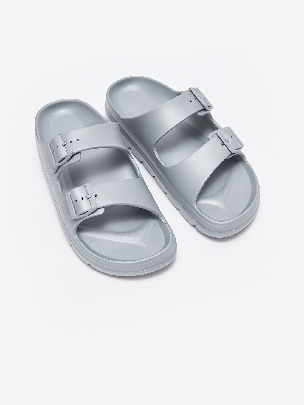 Gri Çift Bantlı Kadın Terlik