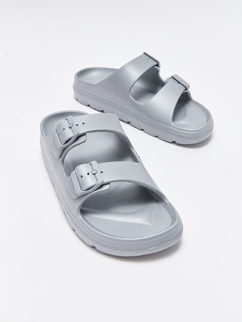 Gri Çift Bantlı Kadın Terlik-2