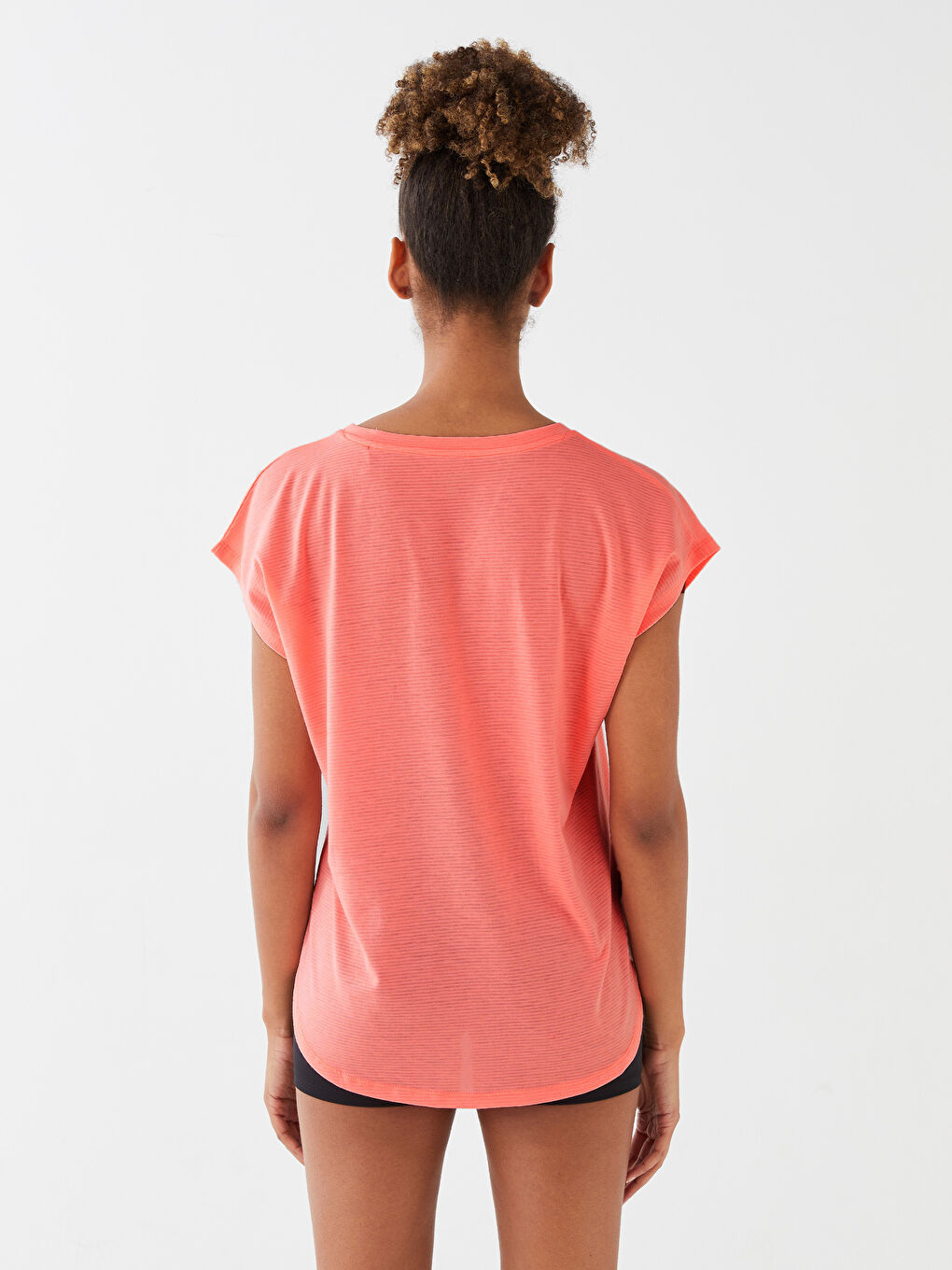 Mercan Bisiklet Yaka Düz Kısa Kollu Kadın Spor Tişört-4