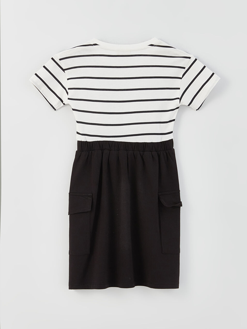 Siyah Bisiklet Yaka Çizgili Kısa Kollu Kız Çocuk Elbise-4