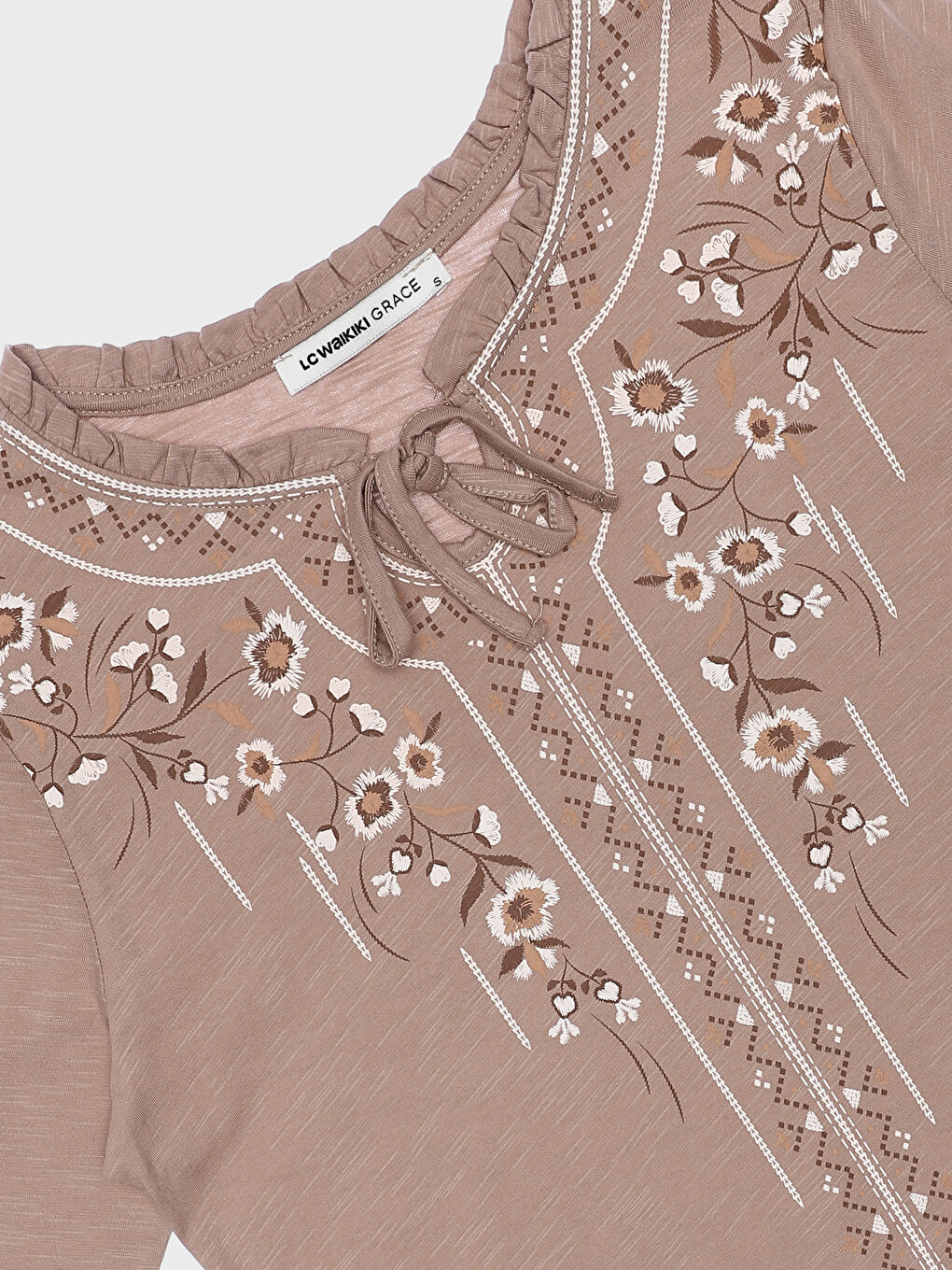 Tie Neck Printed Long Sleeve Women's Blouse-3