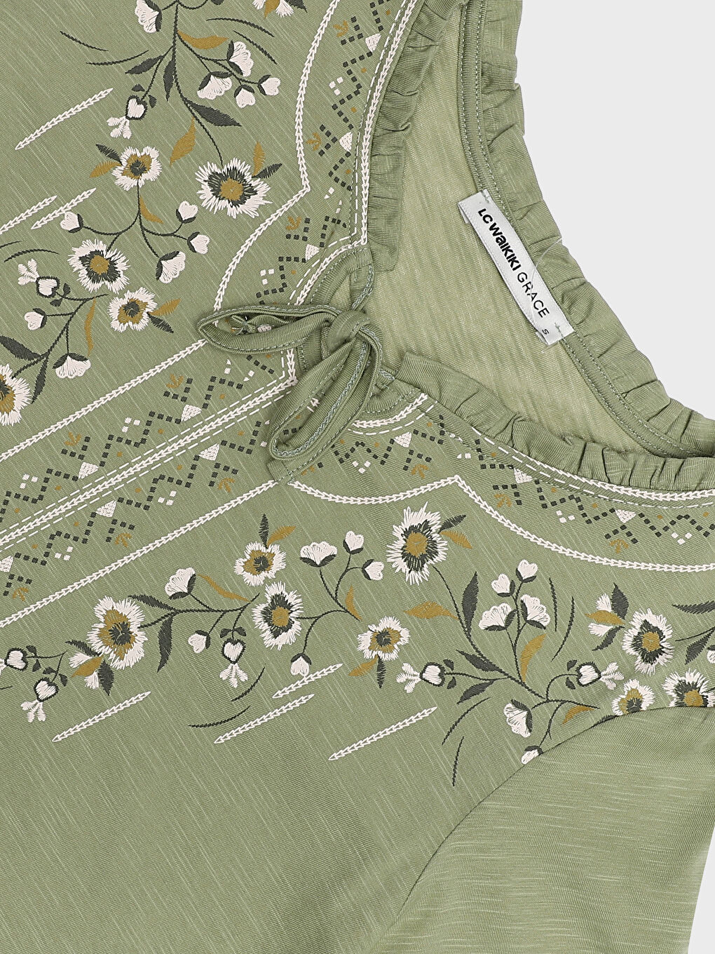 Tie Neck Printed Long Sleeve Women's Blouse-3