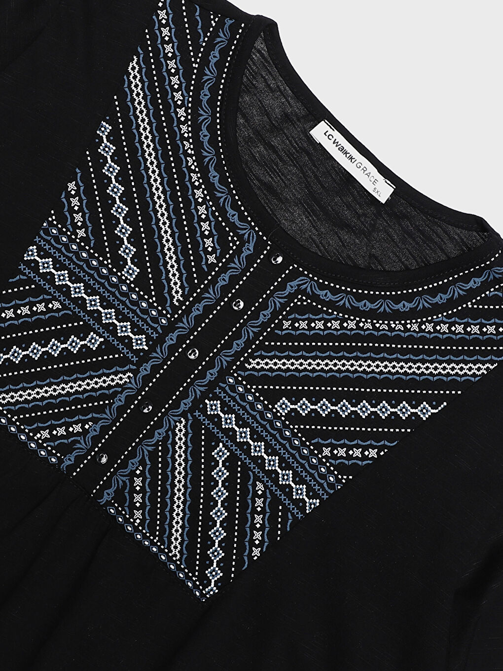 بلوزة كم طويل مطبوعة بياقة دائرية للسيدات-3