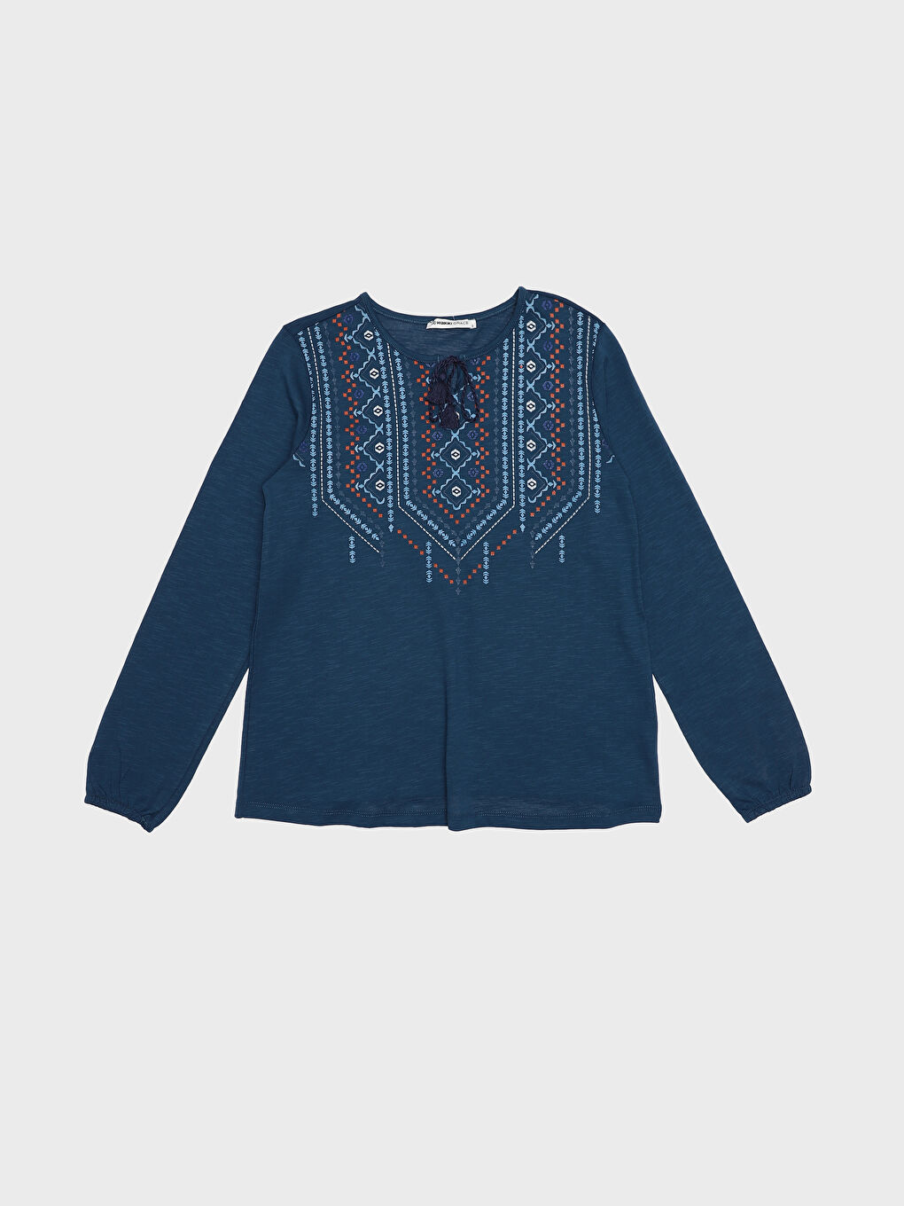 Tie Neck Printed Long Sleeve Women's Blouse