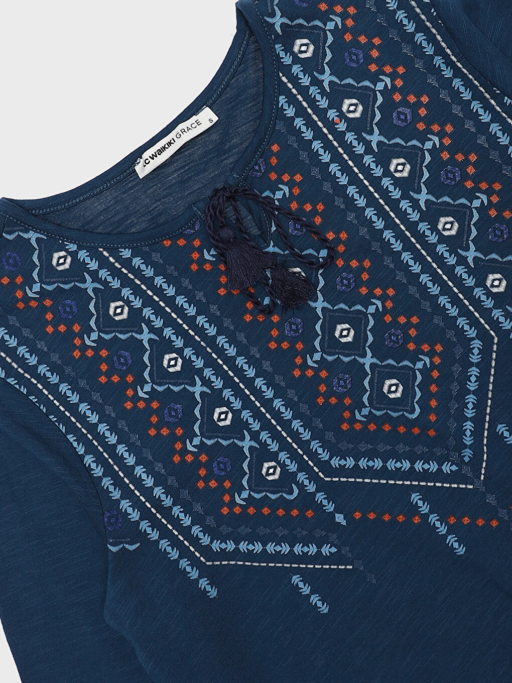 Tie Neck Printed Long Sleeve Women's Blouse-3