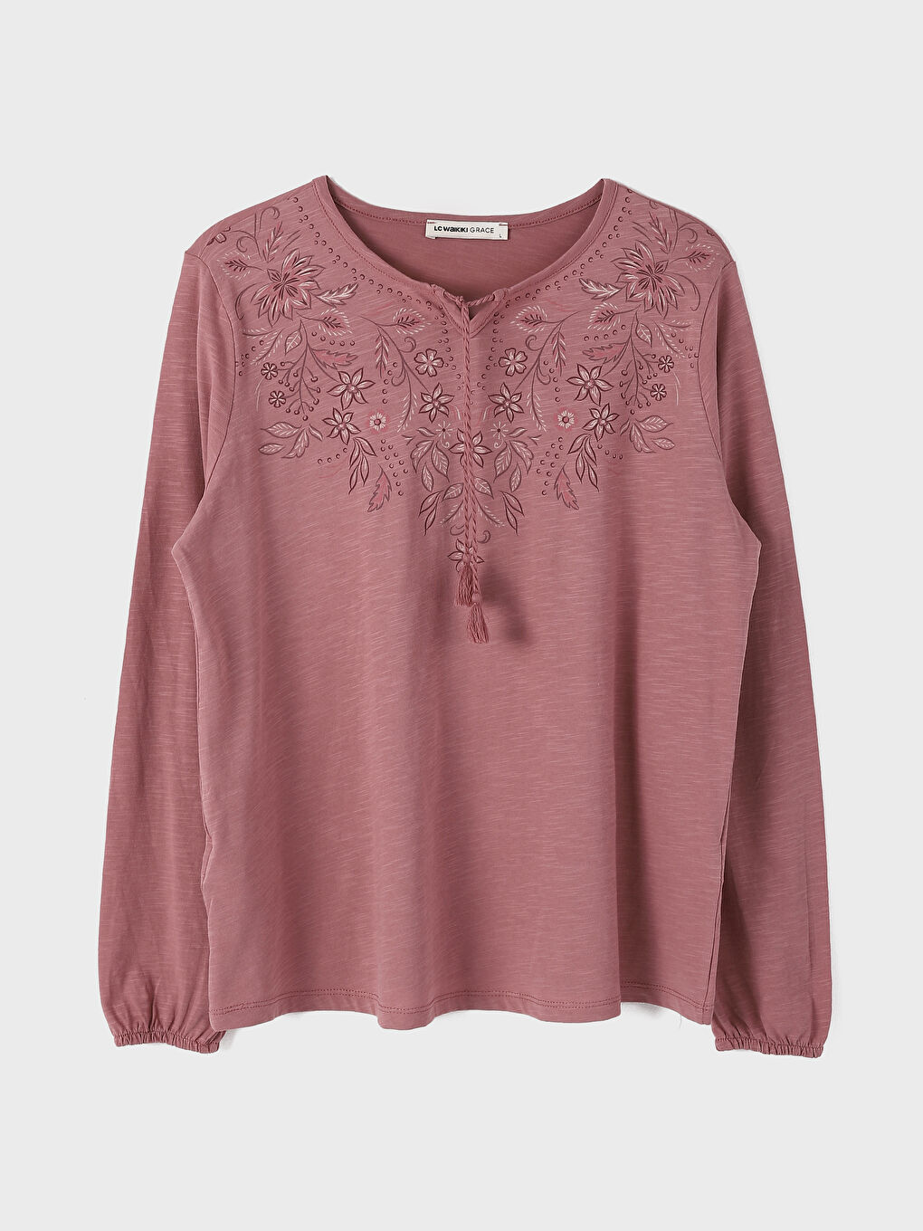 Tie Neck Printed Long Sleeve Women's Blouse