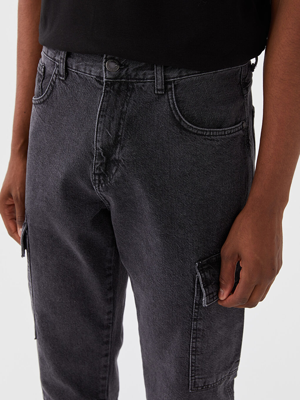 Siyah 700 Straight Fit Erkek Kargo Jean Pantolon-4