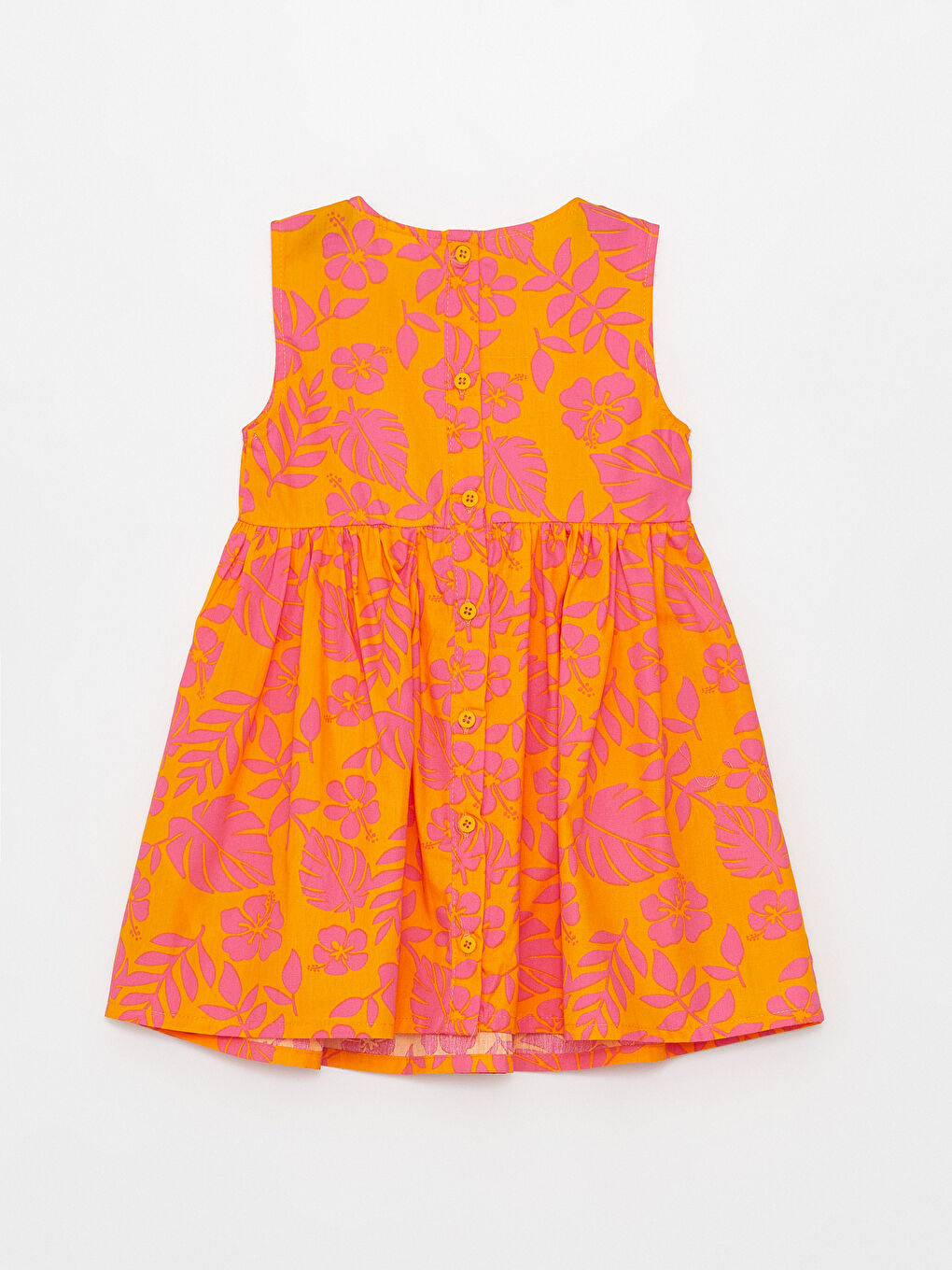 Mercan Bisiklet Yaka Çiçekli Kız Bebek Elbise-1