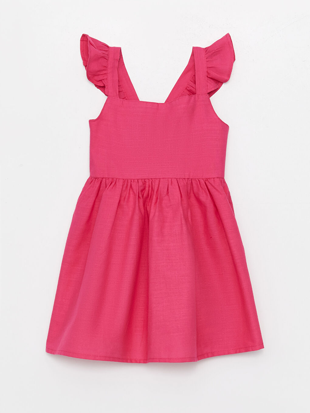 Fuşya Kare Yaka Kız Bebek Elbise