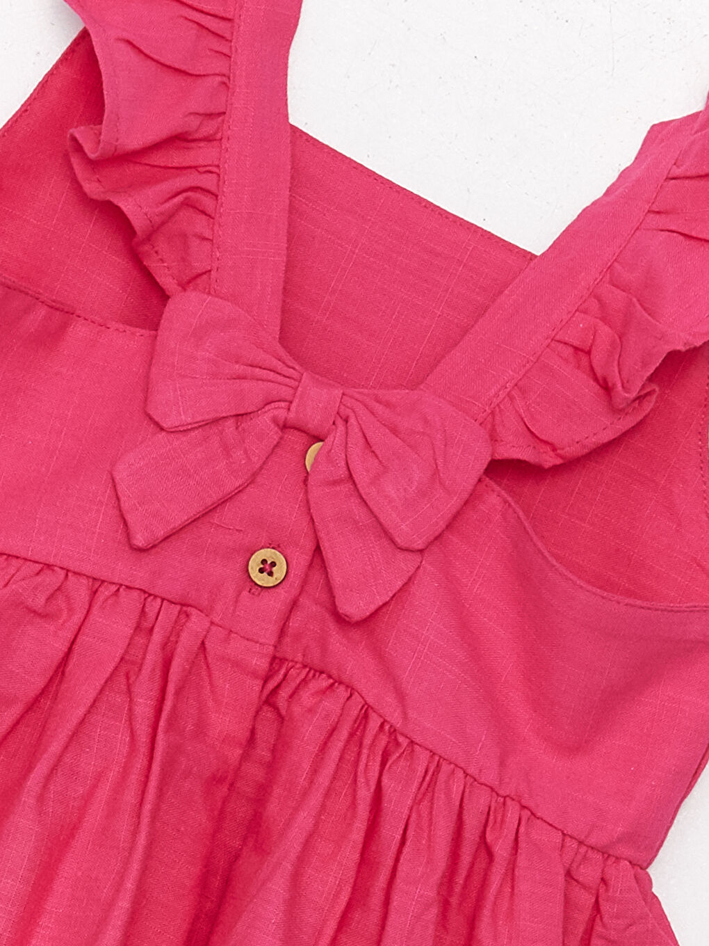 Fuşya Kare Yaka Kız Bebek Elbise-2