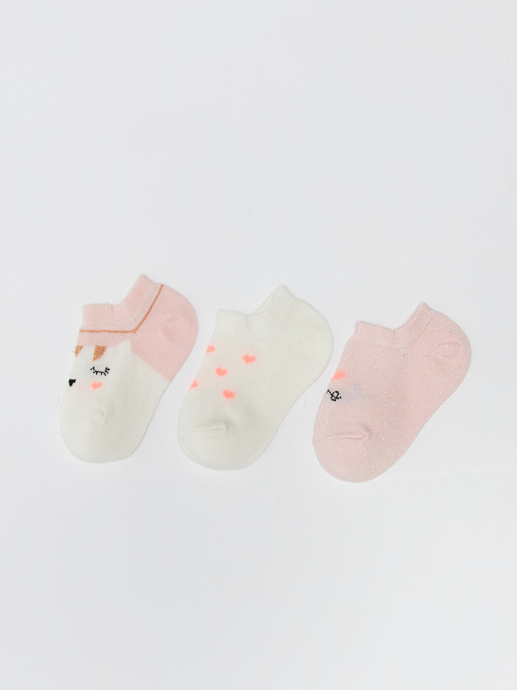 Pembe Desenli Kız Bebek Patik Çorap 3'lü