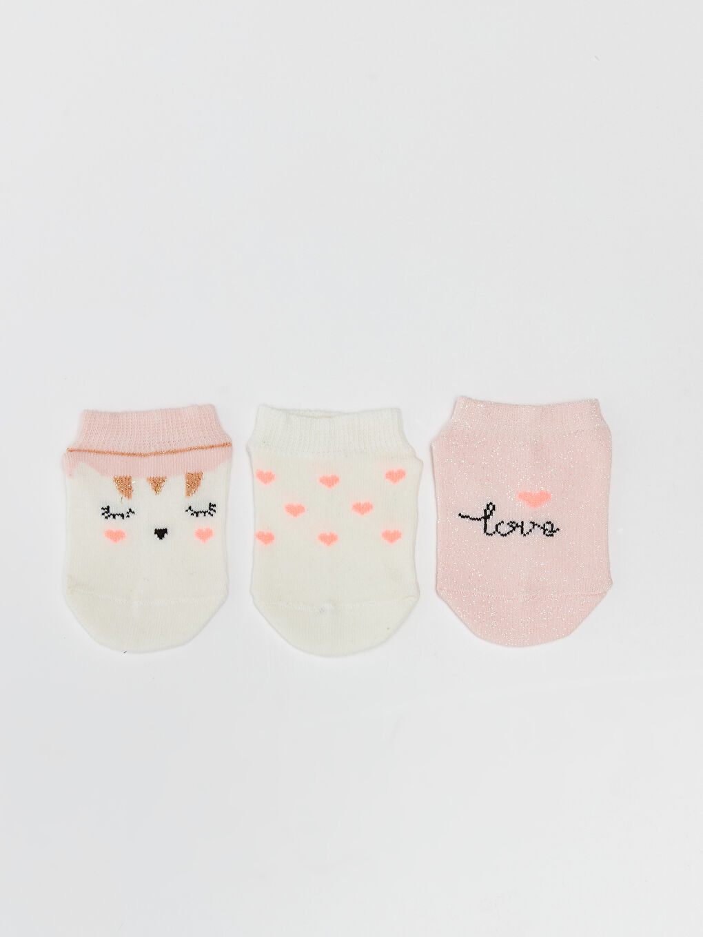 Pembe Desenli Kız Bebek Patik Çorap 3'lü-1
