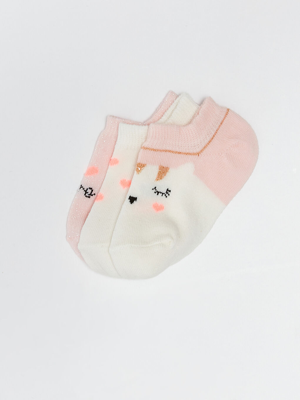 Pembe Desenli Kız Bebek Patik Çorap 3'lü-2