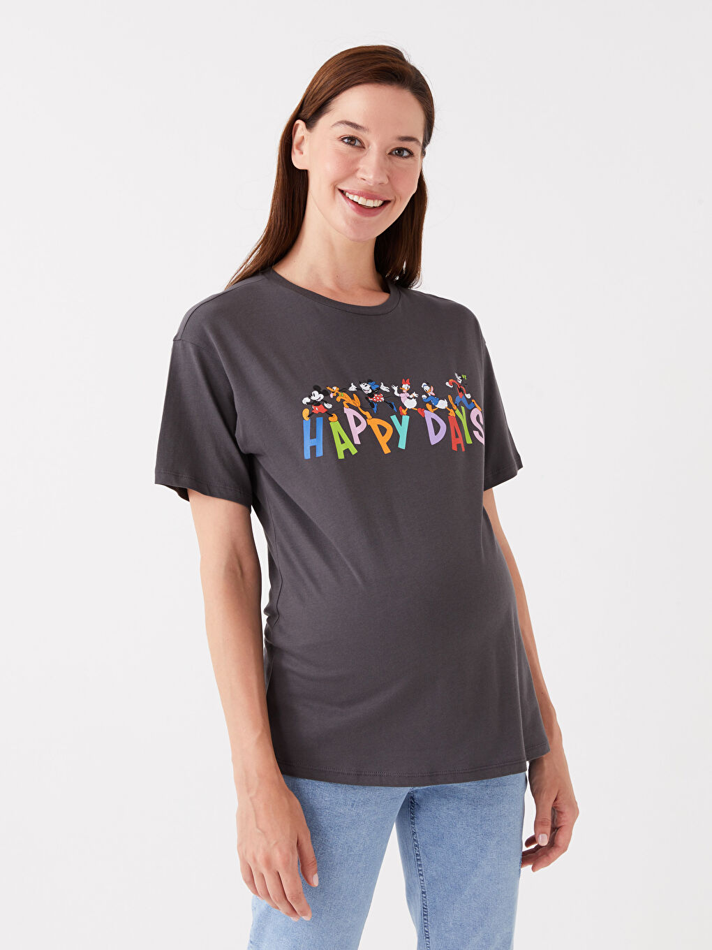 Crew Neck Mickey and Friends Printed Short Sleeve Maternity T-Shirt -S3J782Z8-HEF