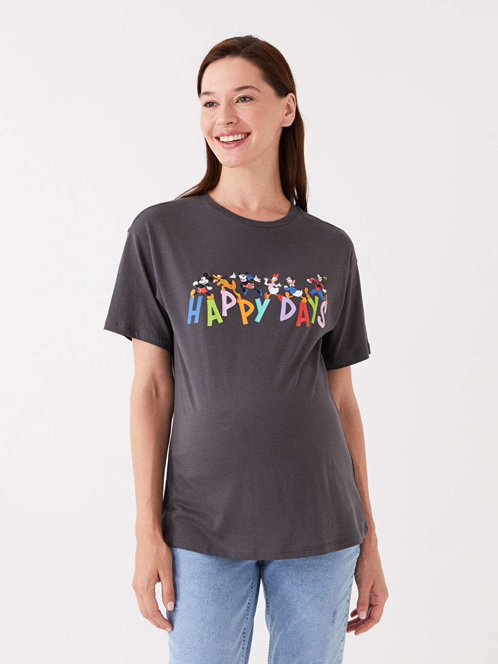 Crew Neck Mickey and Friends Printed Short Sleeve Maternity T-Shirt -S3J782Z8-HEF