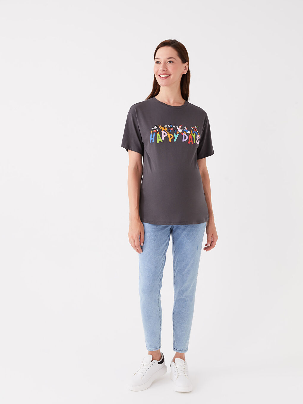 Crew Neck Mickey and Friends Printed Short Sleeve Maternity T-Shirt -S3J782Z8-HEF