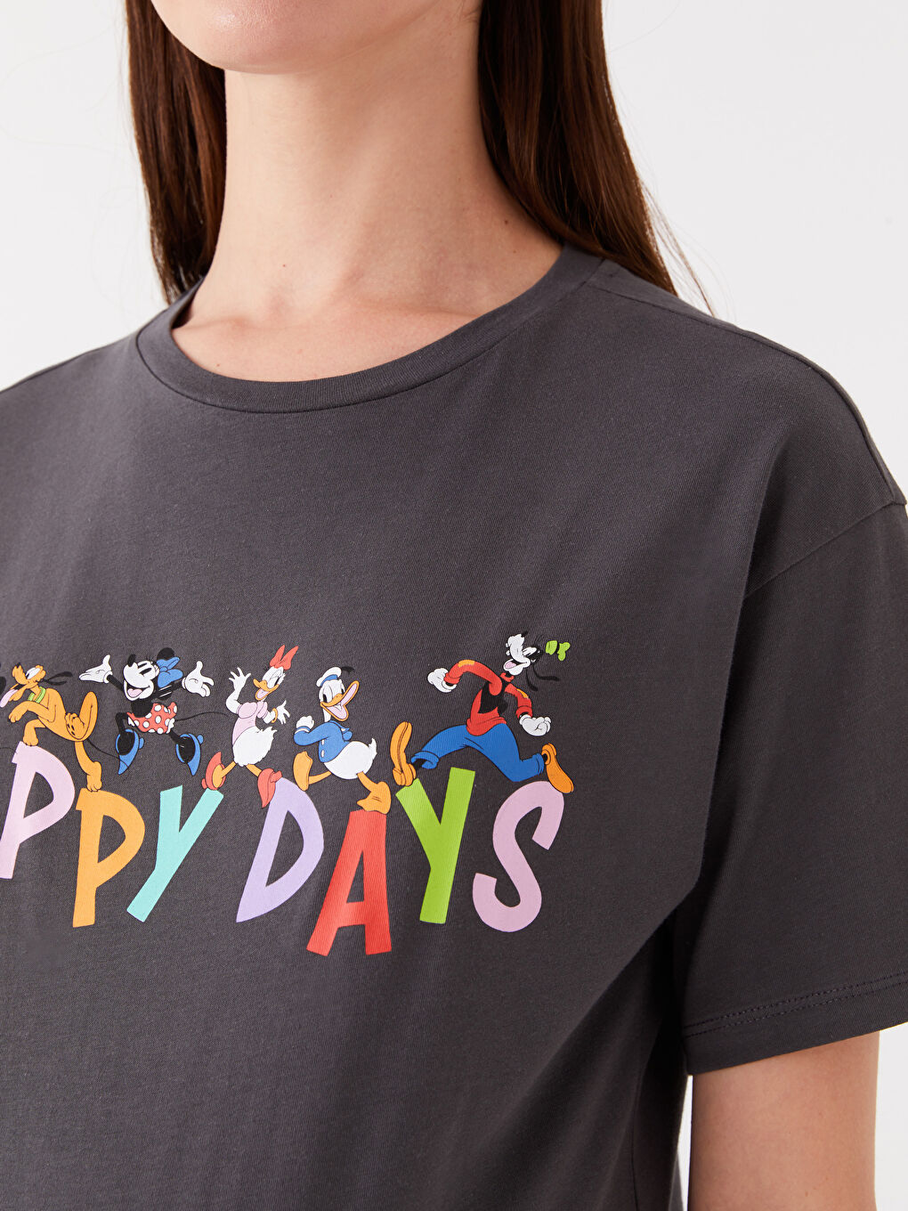 Crew Neck Mickey and Friends Printed Short Sleeve Maternity T-Shirt -S3J782Z8-HEF