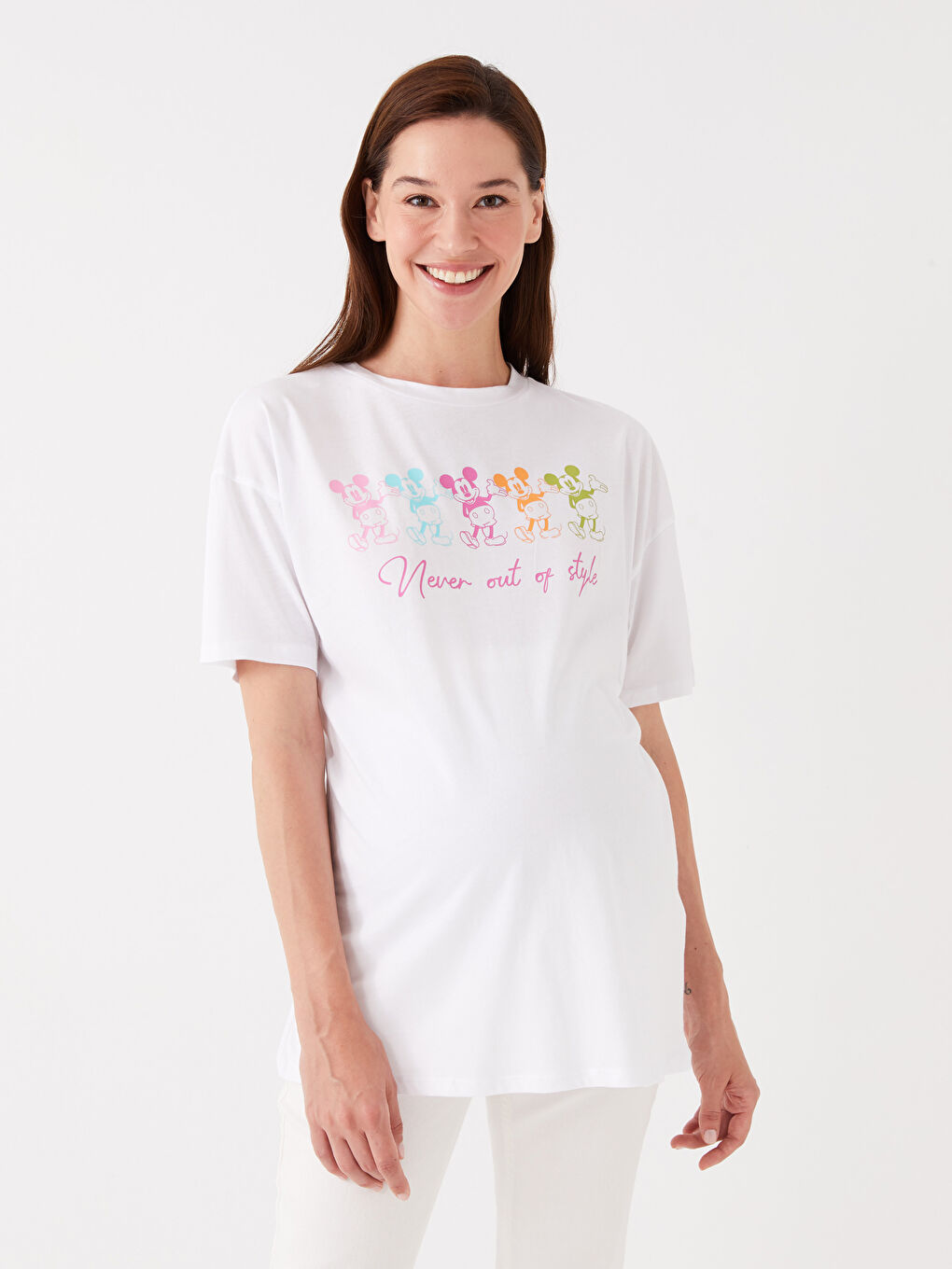 Crew Collar Printed Short-Sleeved Oversized Maternity T-Shirt -S3J785Z8-E5X