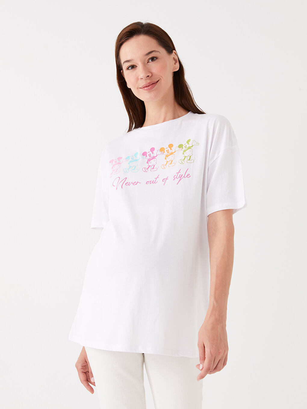Crew Collar Printed Short-Sleeved Oversized Maternity T-Shirt -S3J785Z8-E5X