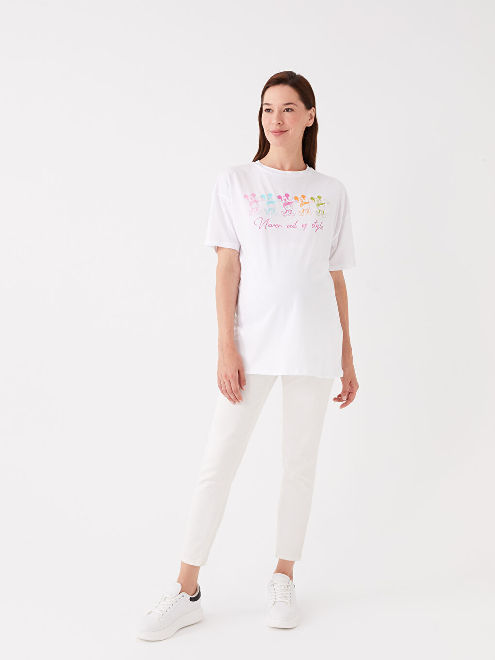 Crew Collar Printed Short-Sleeved Oversized Maternity T-Shirt -S3J785Z8-E5X