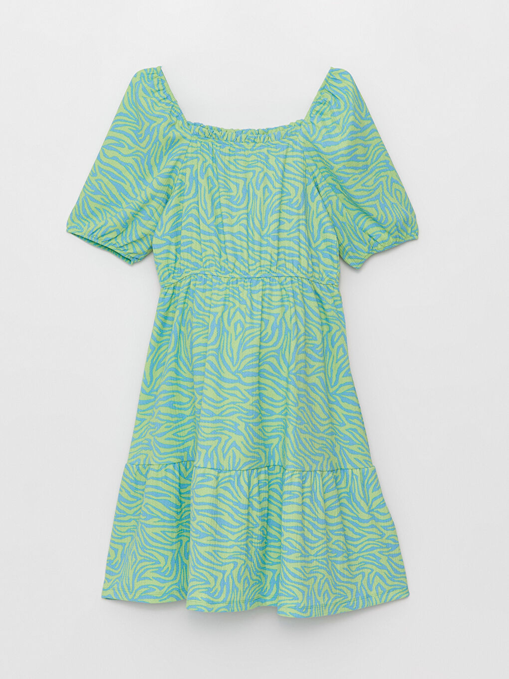 Square Collar Patterned Short-Sleeved Maternity Dress-5