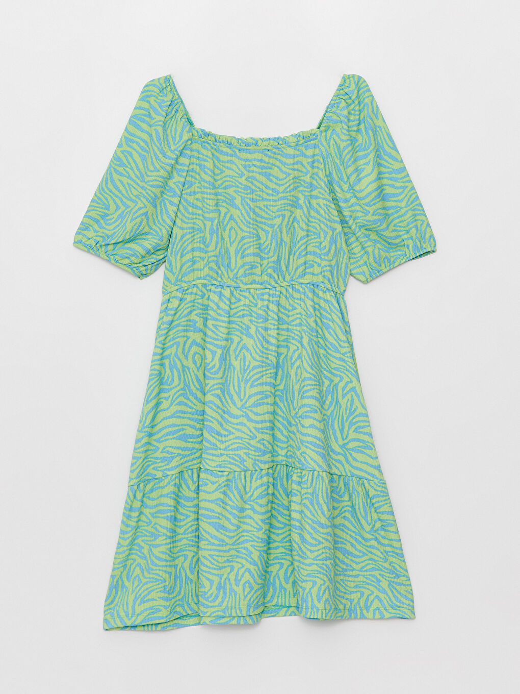 Square Collar Patterned Short-Sleeved Maternity Dress-6