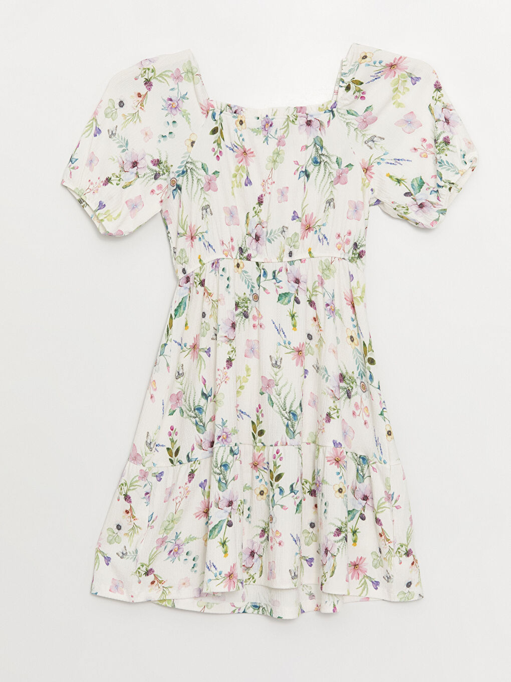 Lila Kare Yaka Desenli Kısa Kollu Hamile Elbise-6