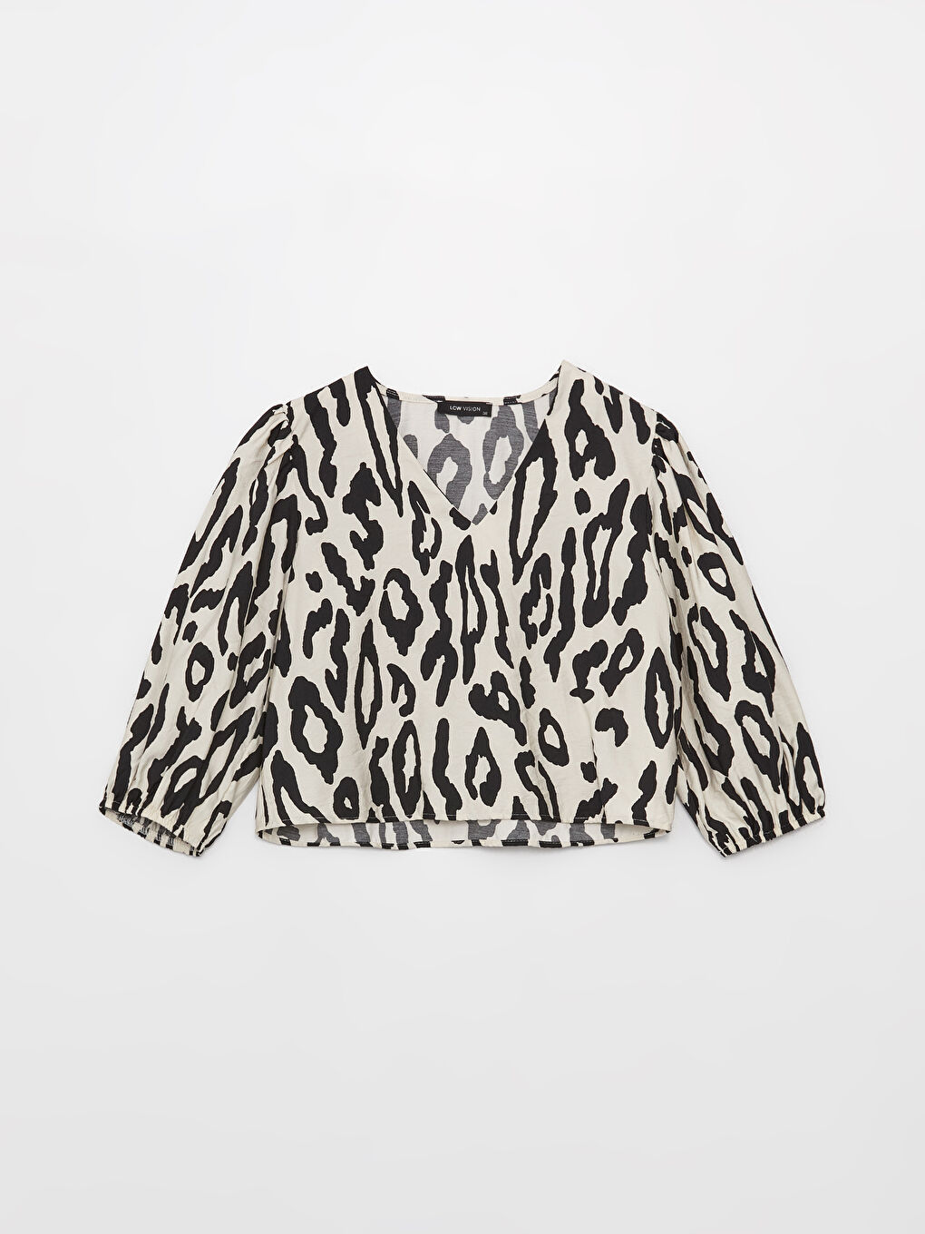 LCW Vision V Neck Patterned Balloon Sleeve Women's Blouse -S3J788Z8-LQJ