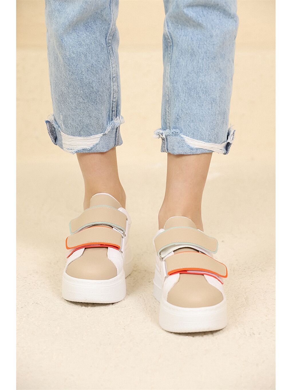 Bej Bağcıklı Kadın Spor Ayakkabı-2