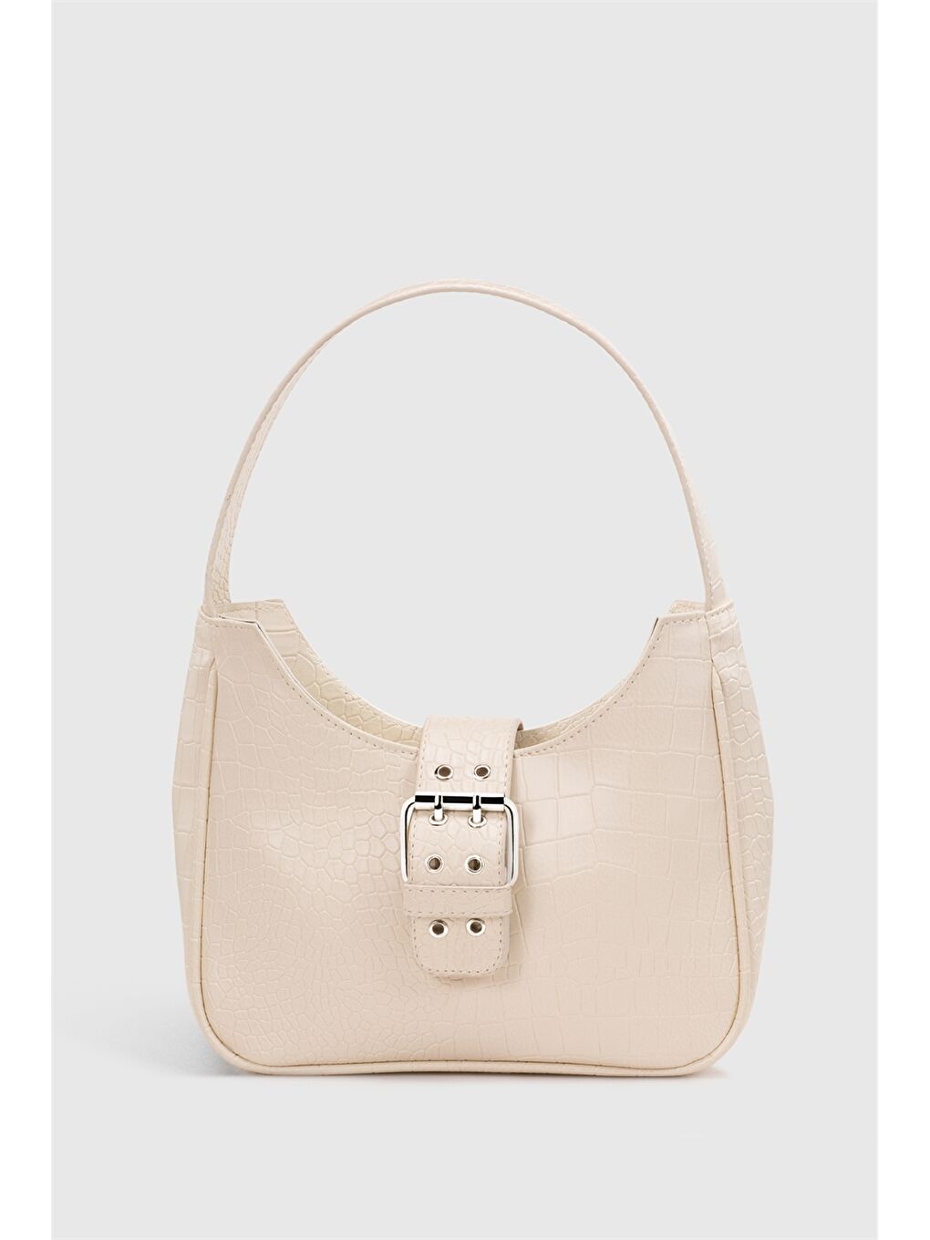 Ekru Deri Görünümlü Kroko Desenli Kadın Kol Çantası