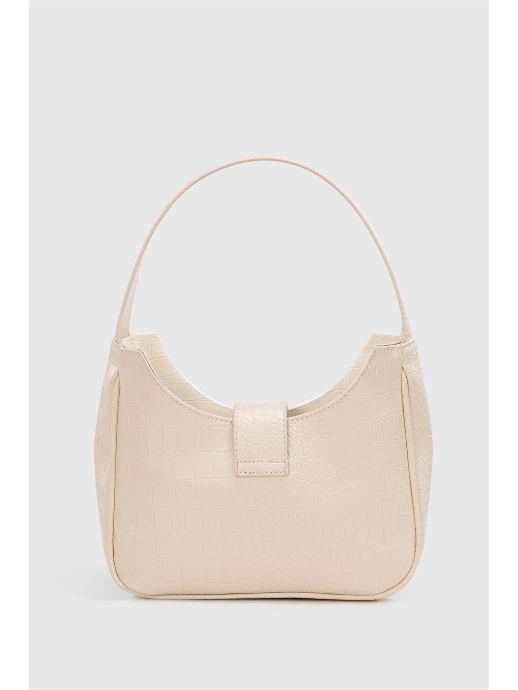 Ekru Deri Görünümlü Kroko Desenli Kadın Kol Çantası-1