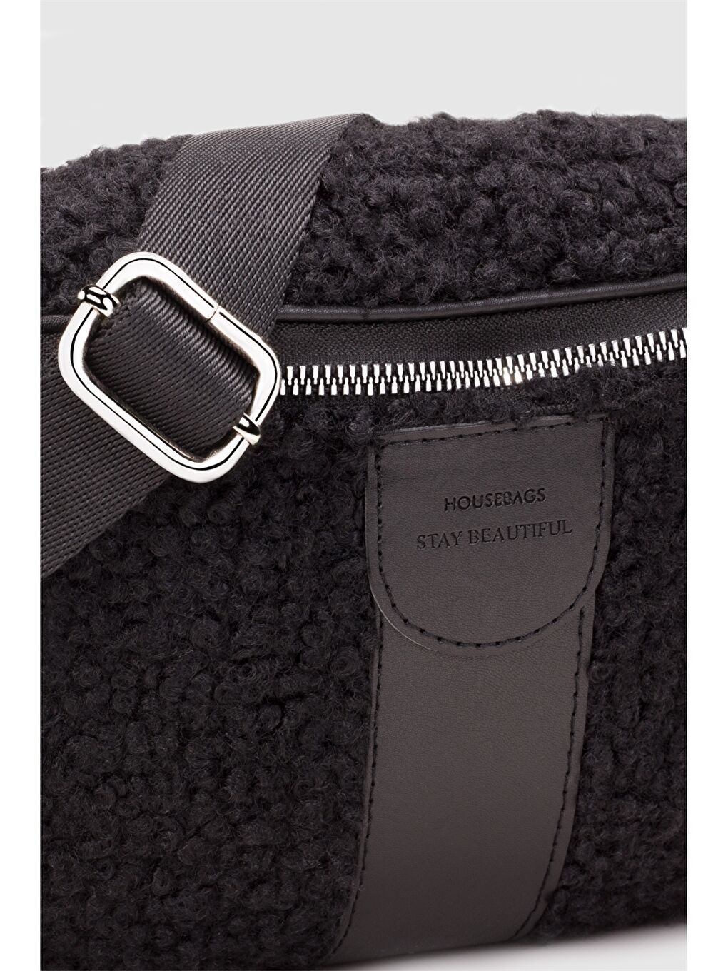 Siyah Kürk Görünümlü Kadın Göğüs Çantası-2