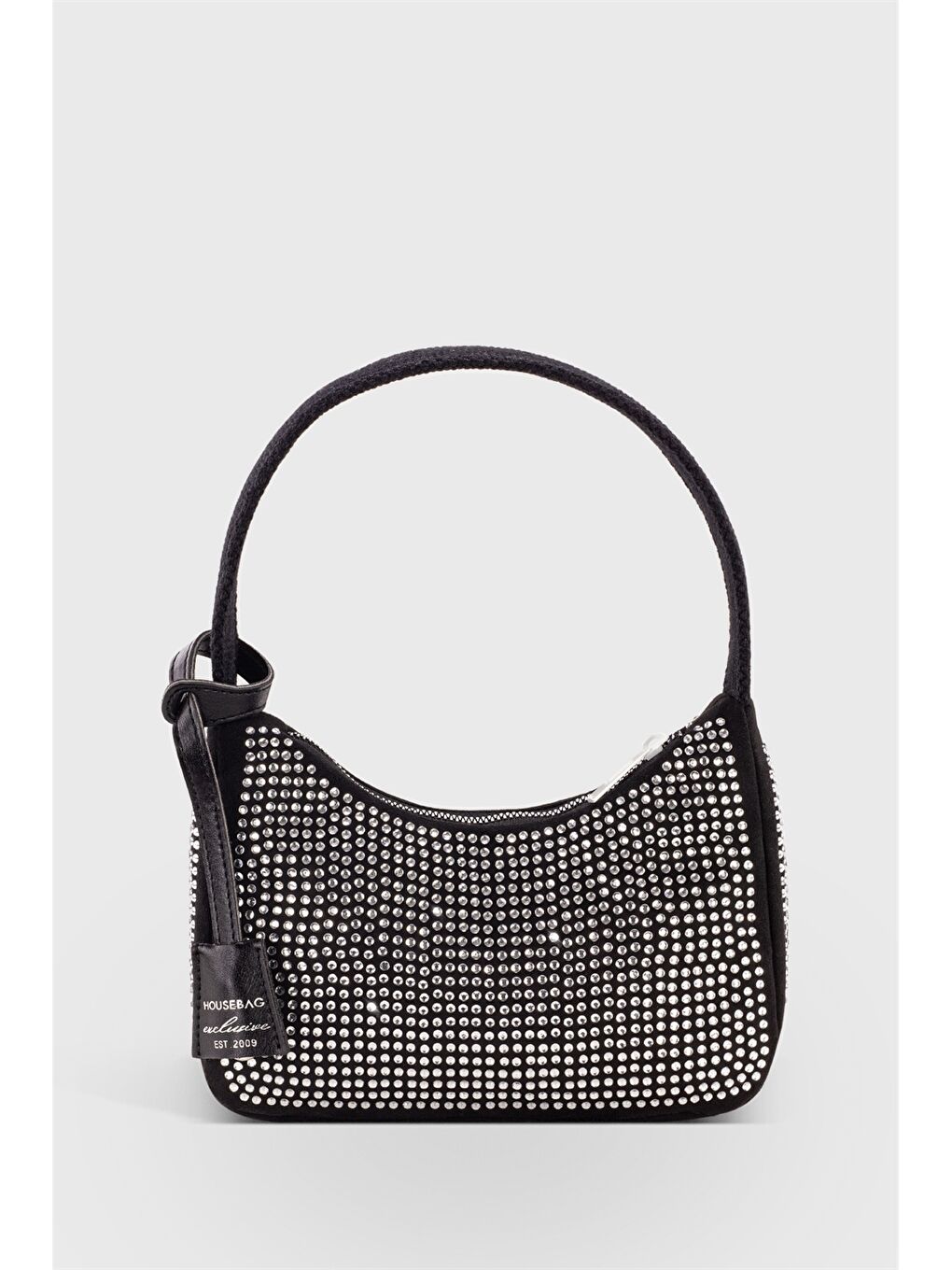 Siyah Süet Görünümlü Taş Baskılı Kadın Kol Çantası