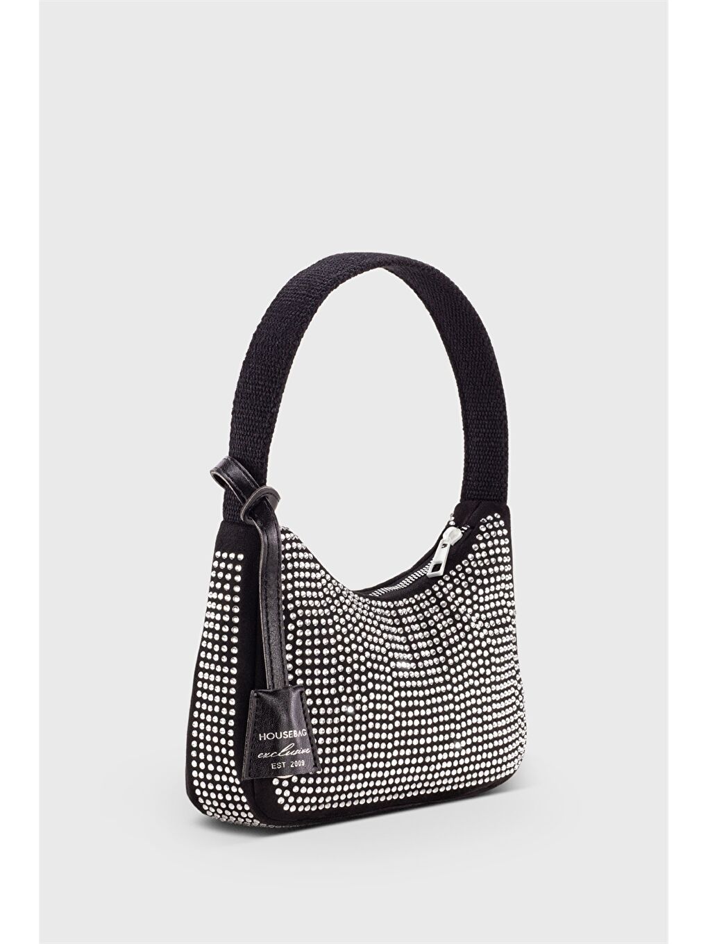 Siyah Süet Görünümlü Taş Baskılı Kadın Kol Çantası-1