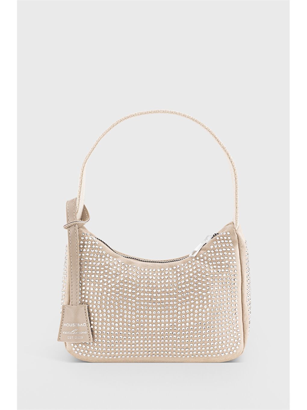 Bej Süet Görünümlü Taş Baskılı Kadın Kol Çantası