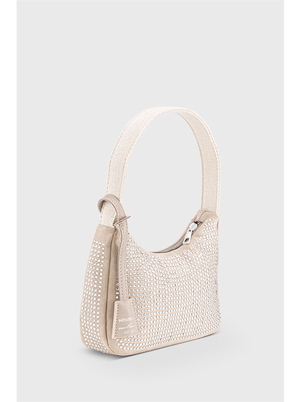 Bej Süet Görünümlü Taş Baskılı Kadın Kol Çantası-1