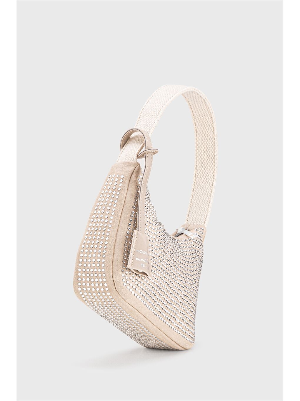 Bej Süet Görünümlü Taş Baskılı Kadın Kol Çantası-2