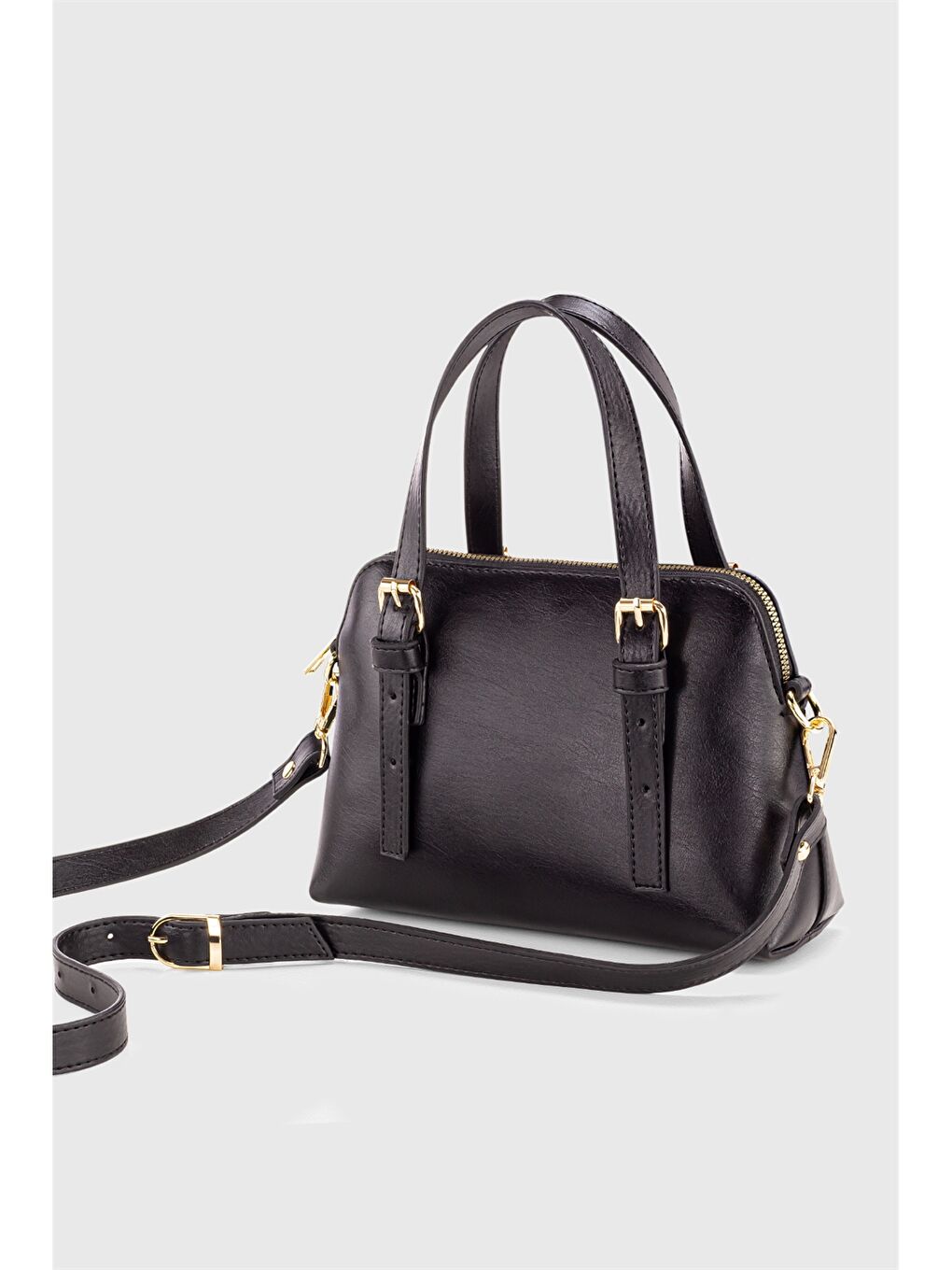 Siyah Deri Görünümlü Kadın Omuz Çantası-1