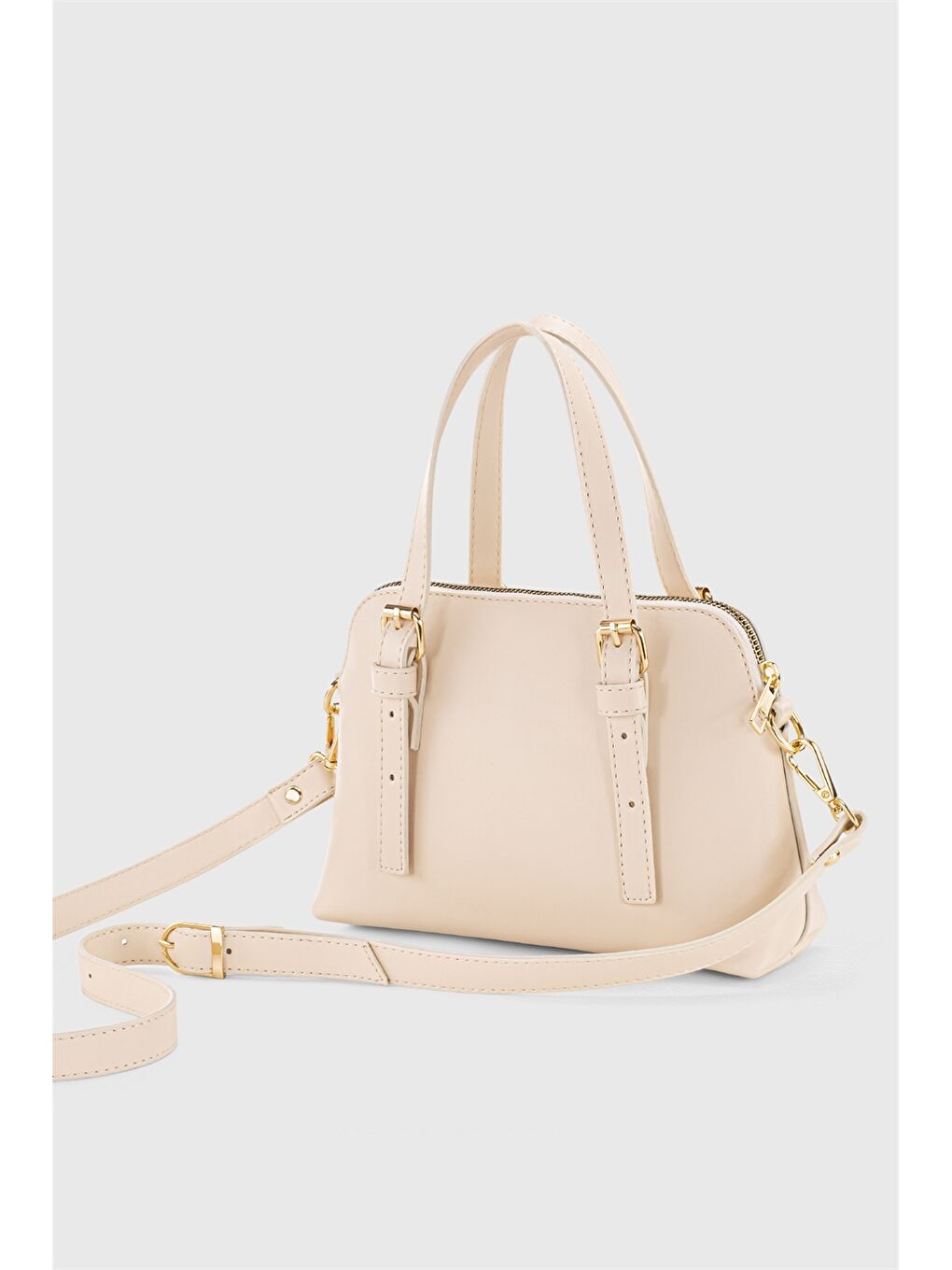 Ekru Deri Görünümlü Kadın Omuz Çantası-1