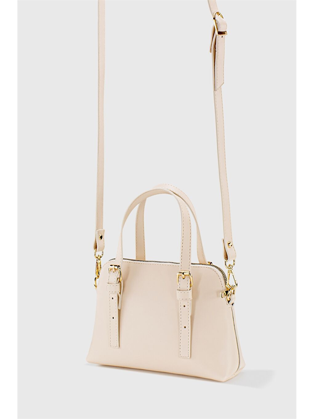 Ekru Deri Görünümlü Kadın Omuz Çantası-2