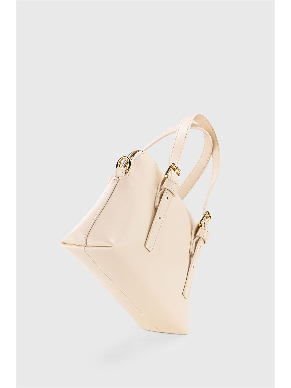 Ekru Deri Görünümlü Kadın Omuz Çantası-3