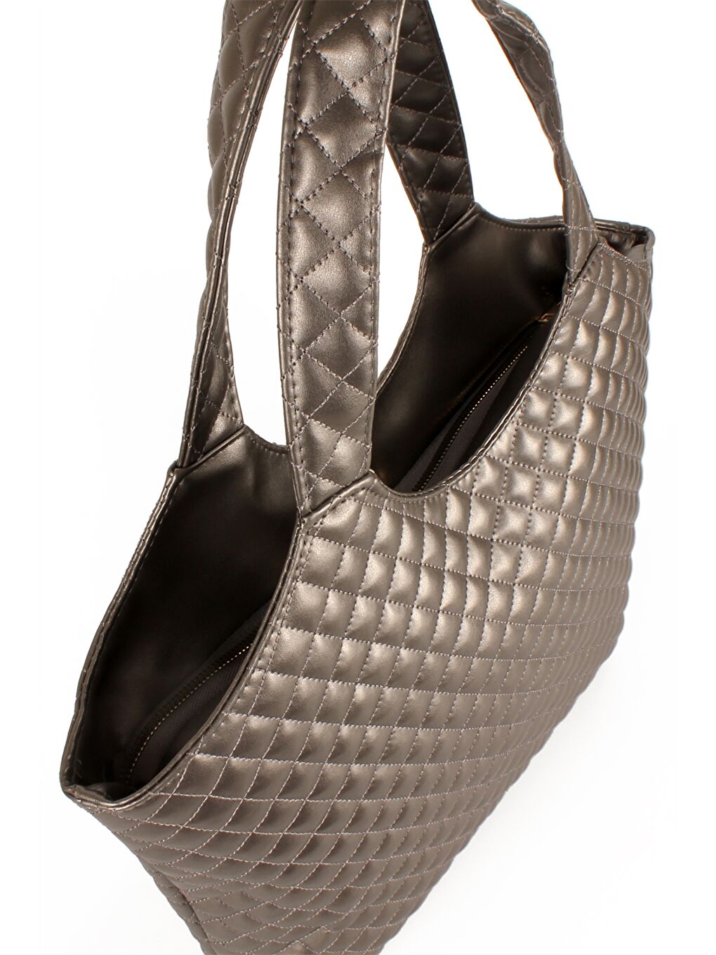 Gri Deri Görünümlü Kadın El Çantası-1