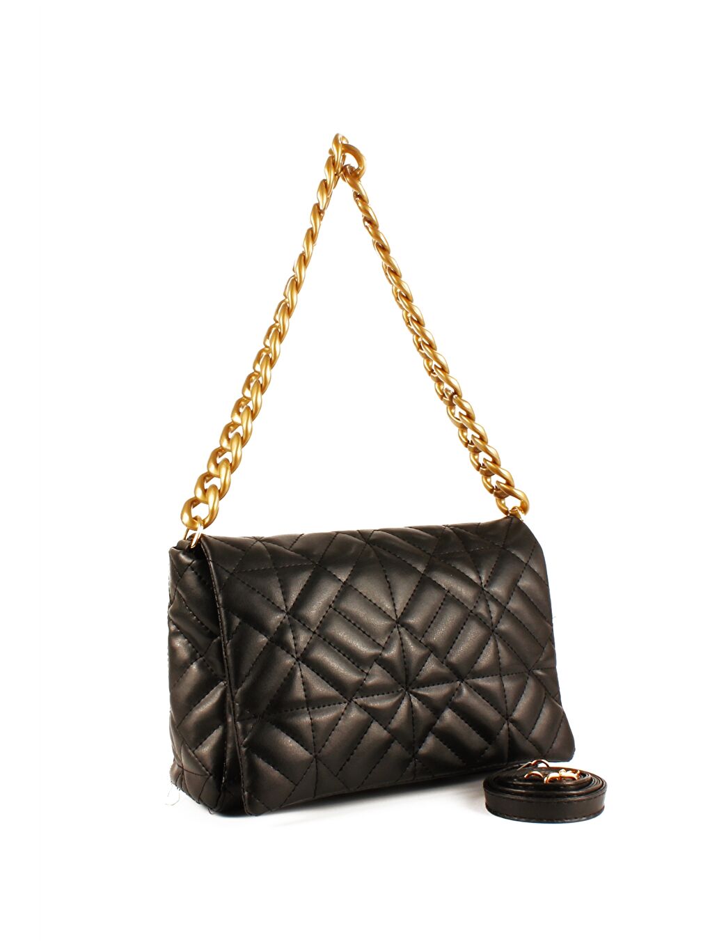 Siyah Kendinden Desenli Kadın Omuz Çantası