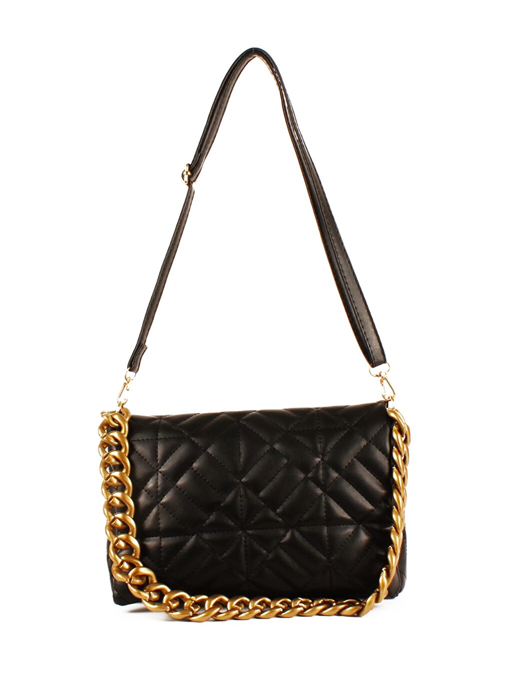 Siyah Kendinden Desenli Kadın Omuz Çantası-1