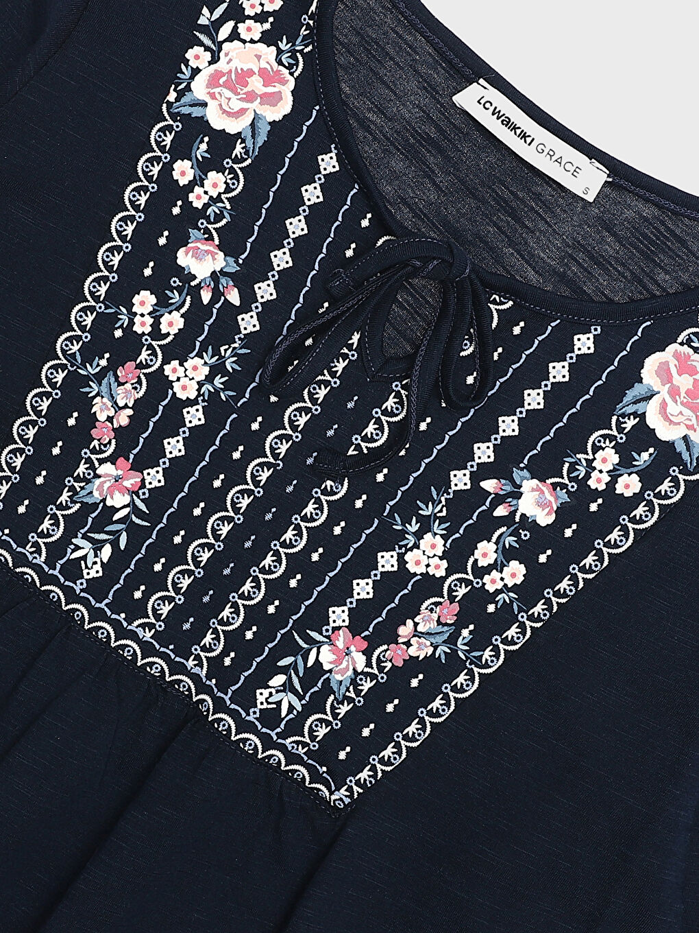 Tie Neck Printed Long Sleeve Women's Blouse-3