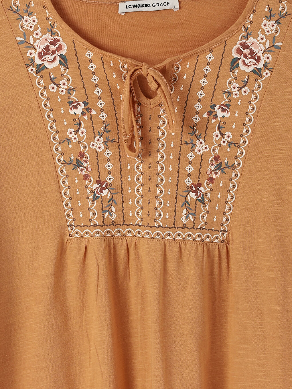 بلوزة كم طويل مطبوعة بياقة مربوطة للسيدات-3