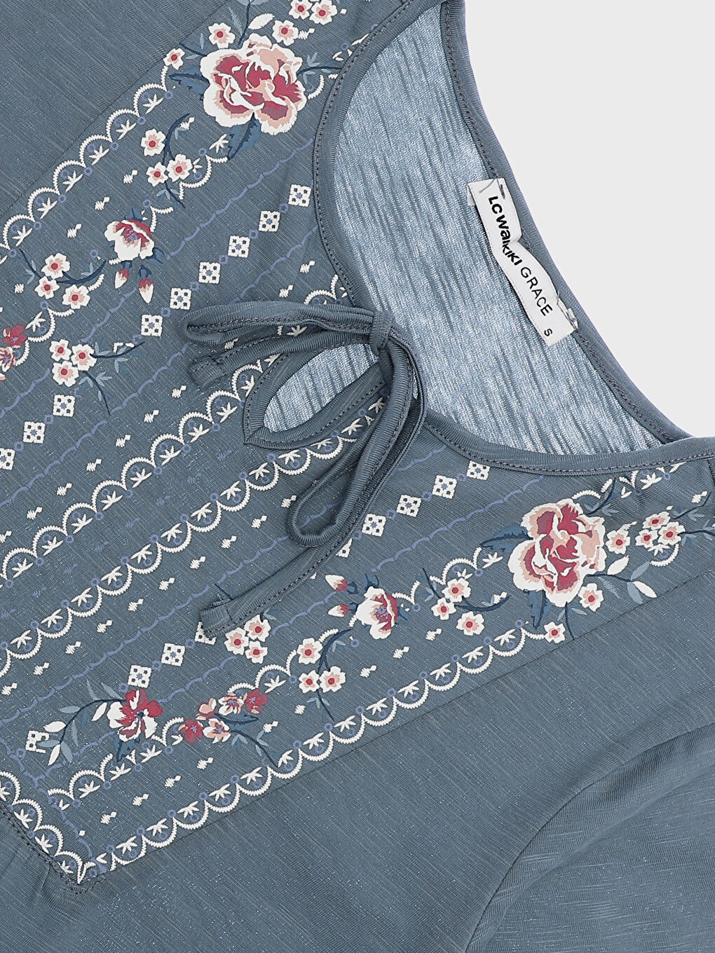 بلوزة كم طويل مطبوعة بياقة مربوطة للسيدات-3