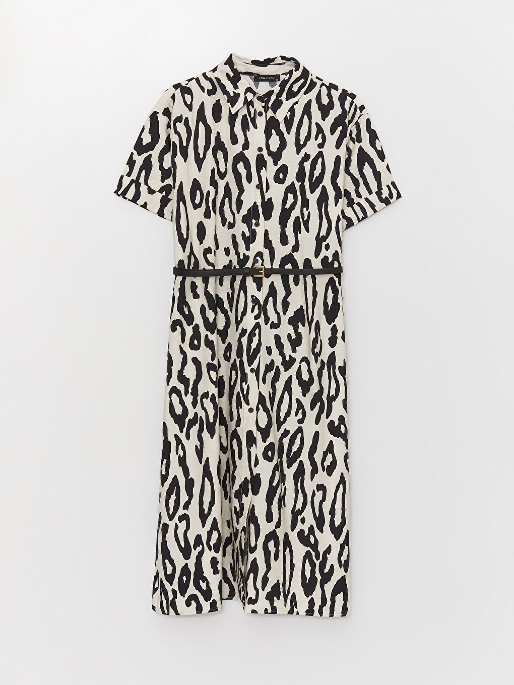 Siyah Desenli Kısa Kollu Kadın Gömlek Elbise-5