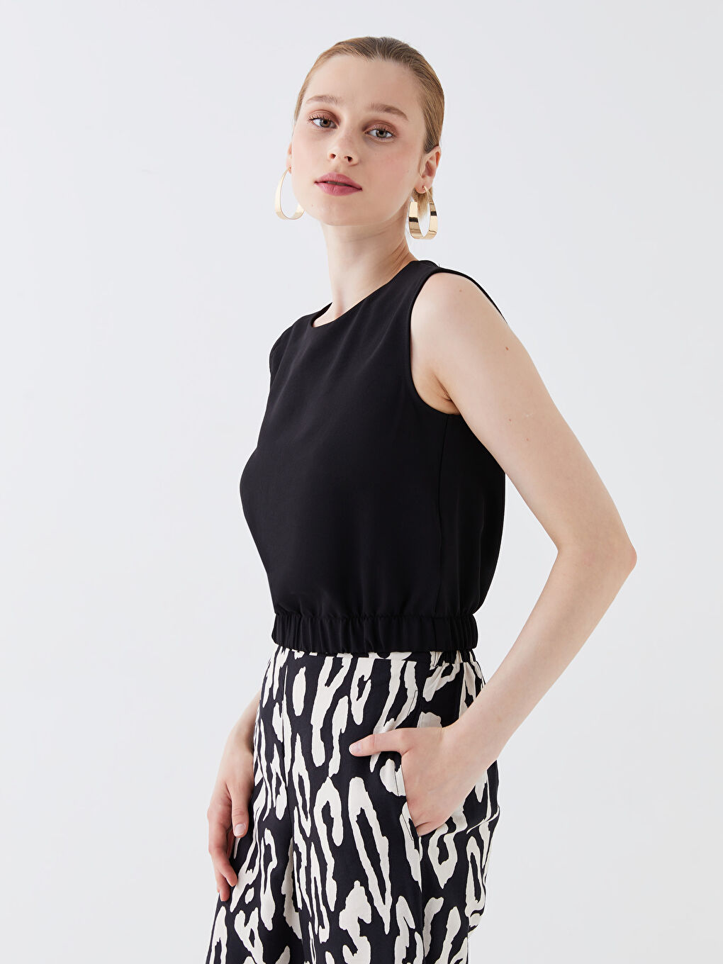 Crew Neck Plain Crop Women's Blouse -S3J857Z8-CVL