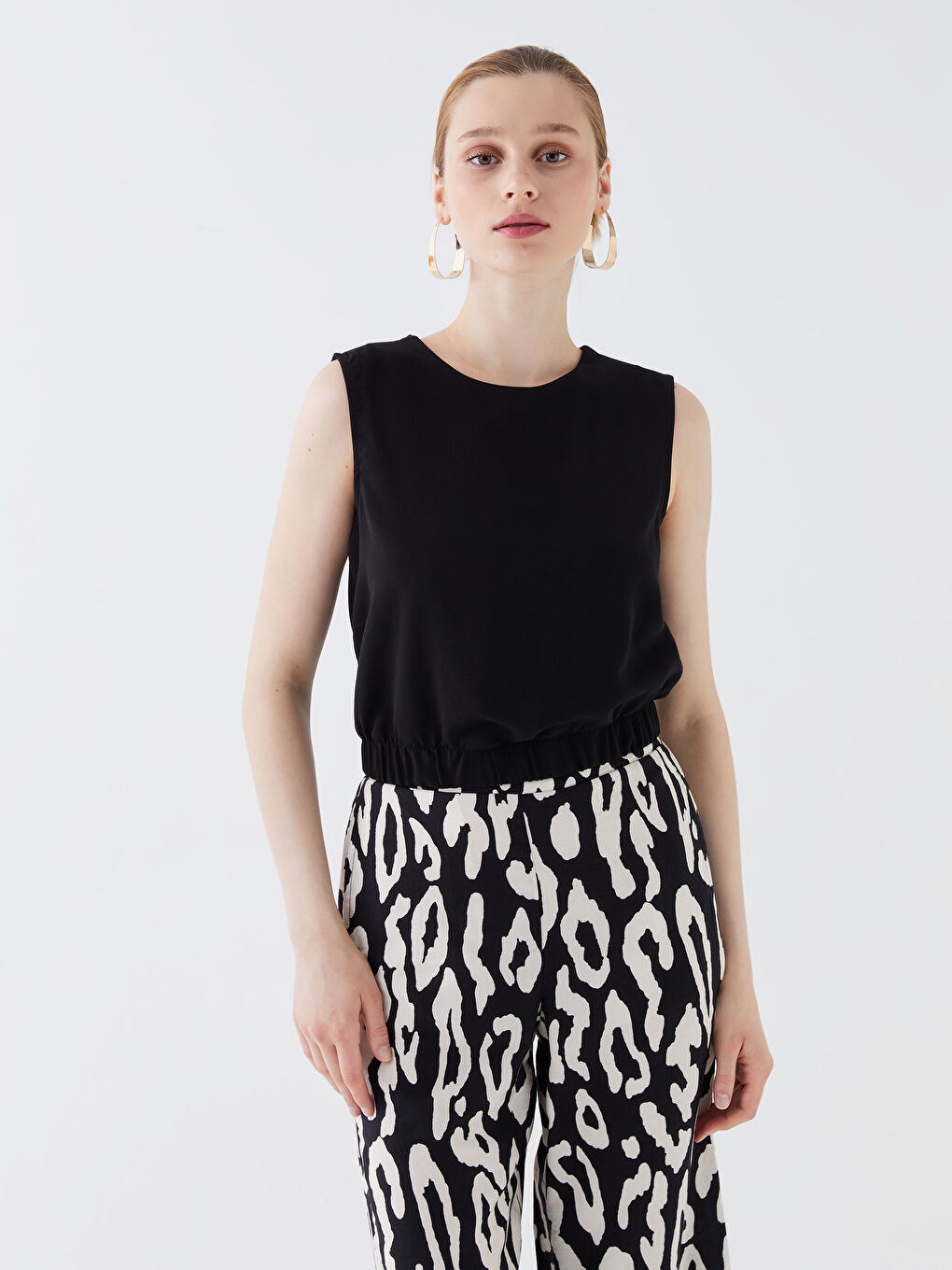 Crew Neck Plain Crop Women's Blouse -S3J857Z8-CVL